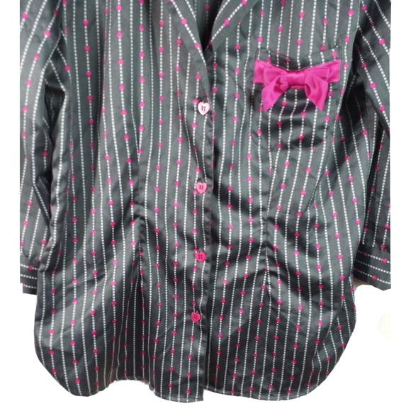 Betsey Johnson Pink Bow Print Blouse | Size Medium | Button Front - Picture 4 of 8